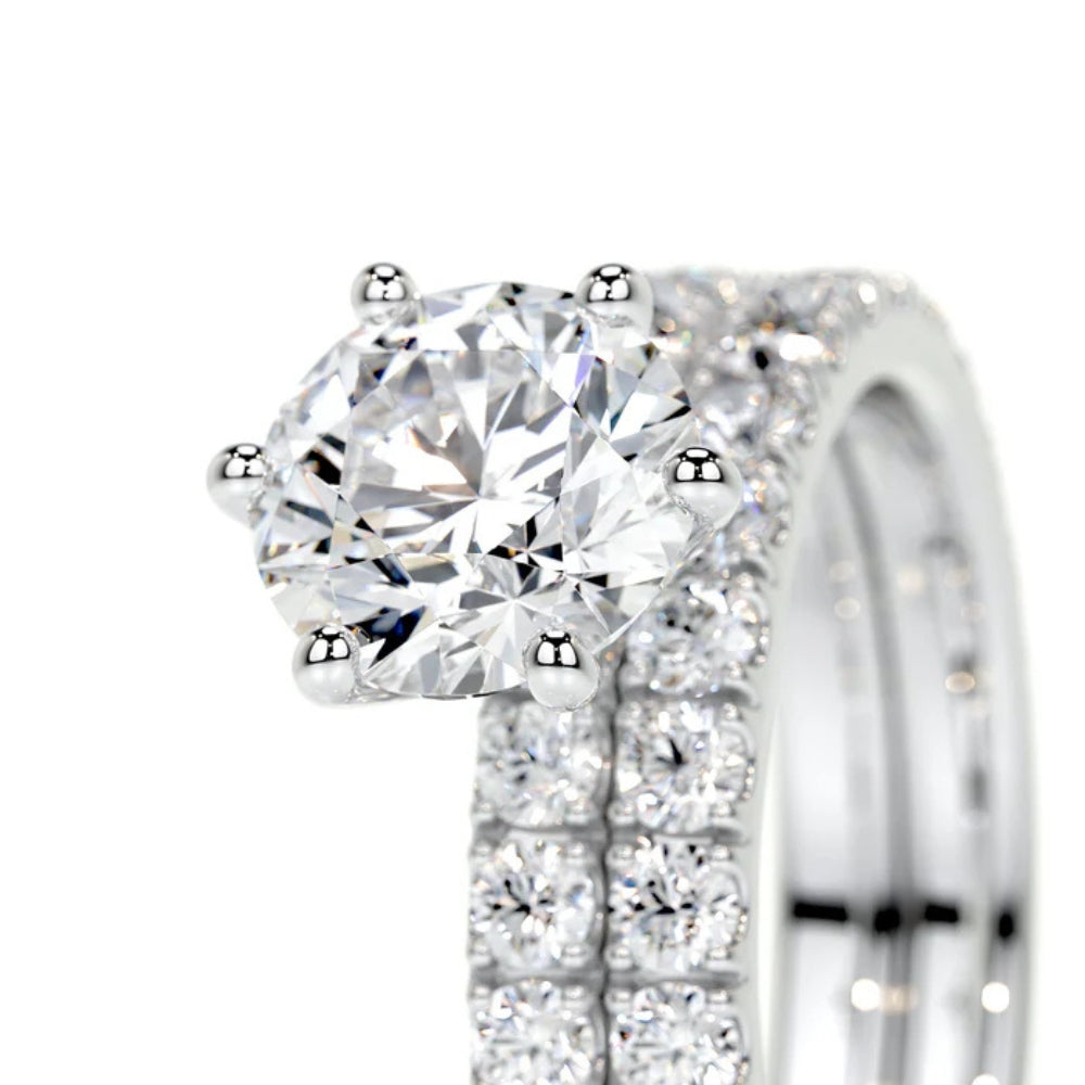 Round Cut Pave Set Moissanite Ring Set For Wedding
