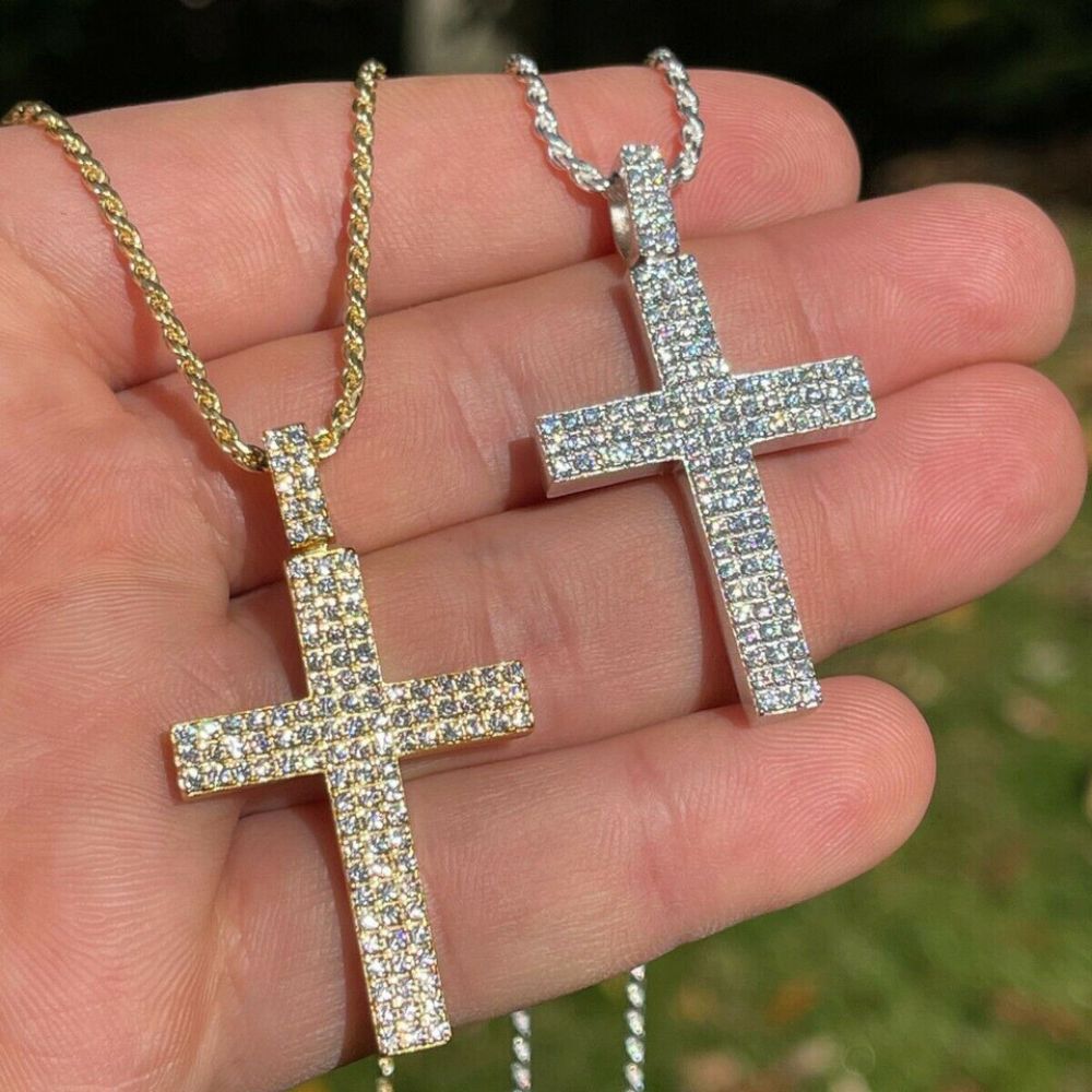 Cross Iced Out Moissanite Hip Hop Pendant For Men's