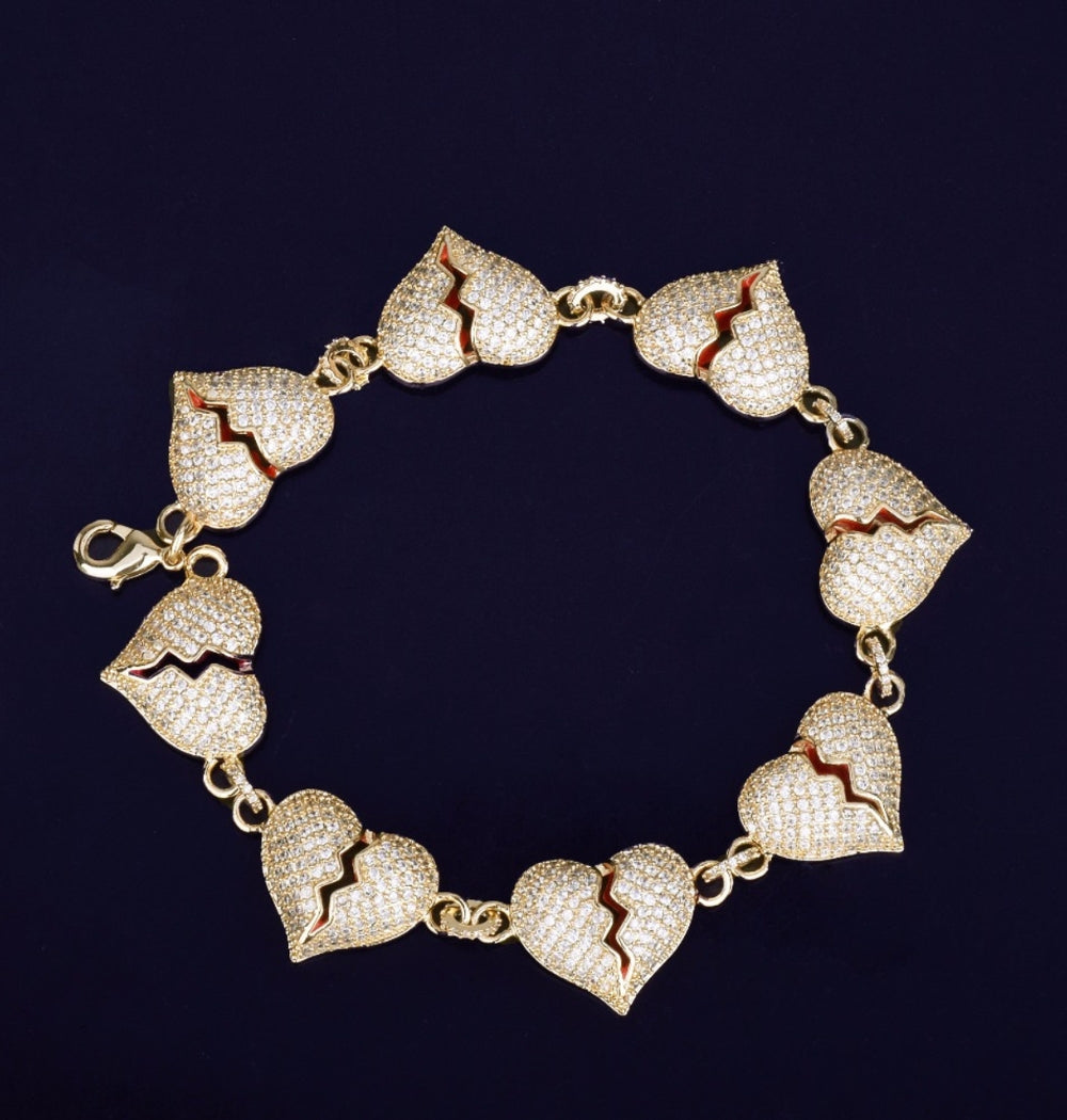 Round Cut Moissanite Broken Heart Iced Hip Hop Bracelet