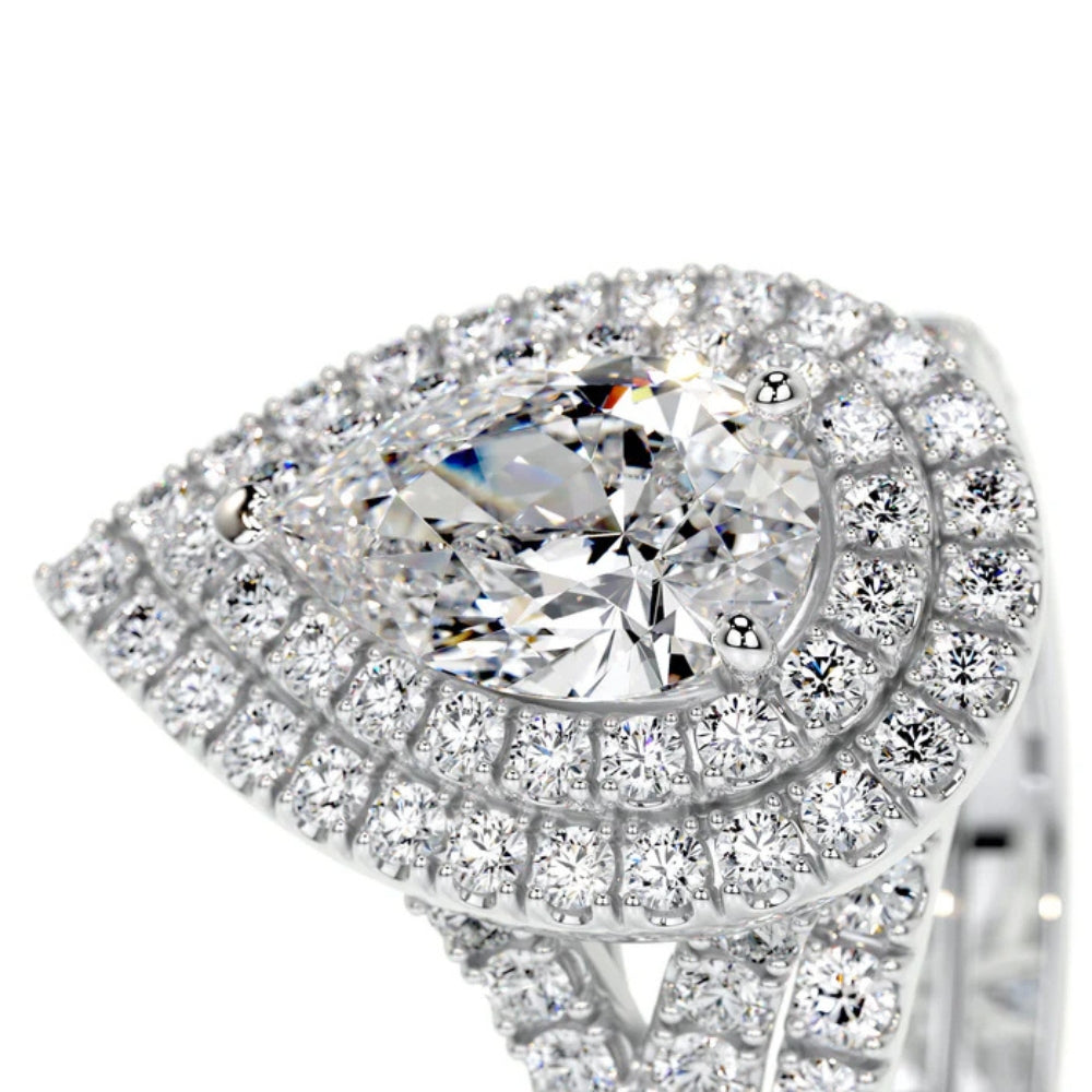 Pear Cut Moissanite Double Halo Bridal Ring Set