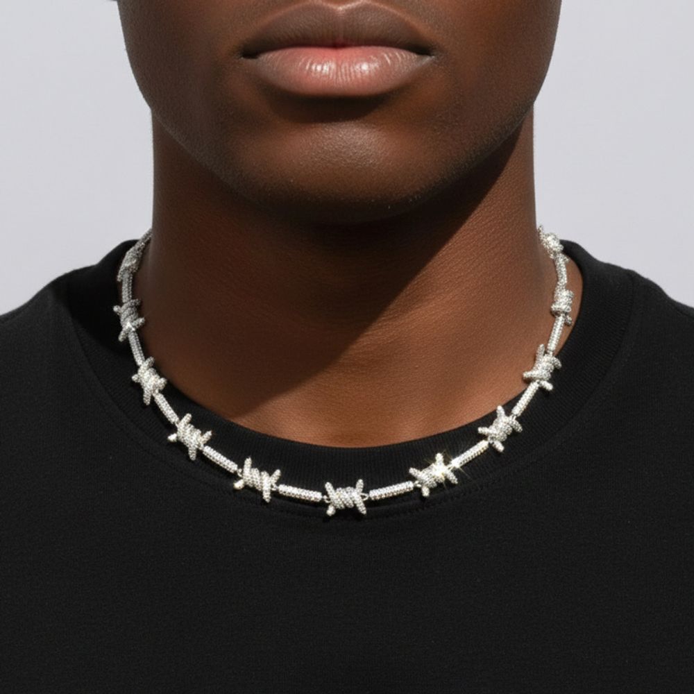 Barbed Wire Link Iced Out Moissanite Hip Hop Chain