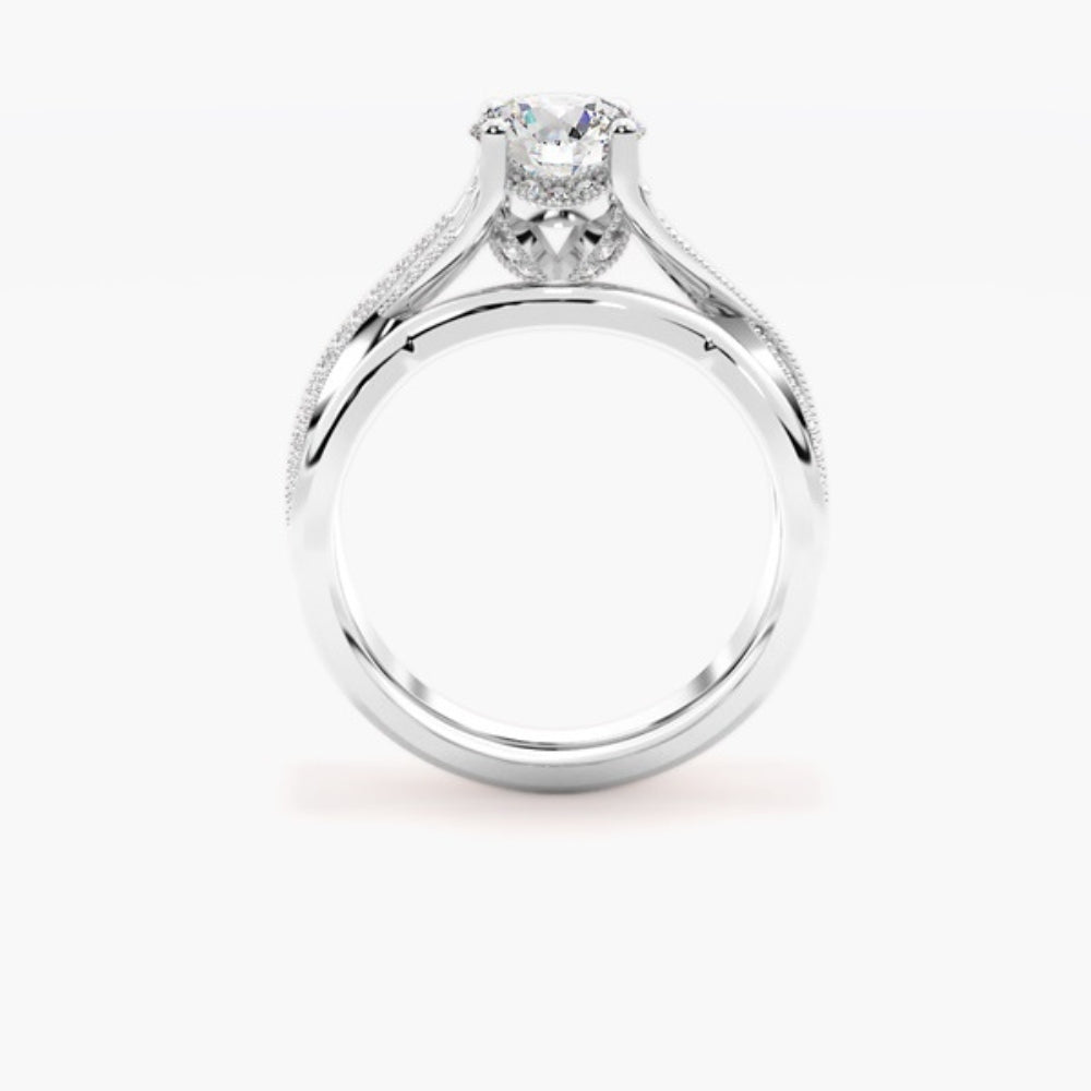 Round Cut Moissanite Hidden Halo Wedding Ring Set