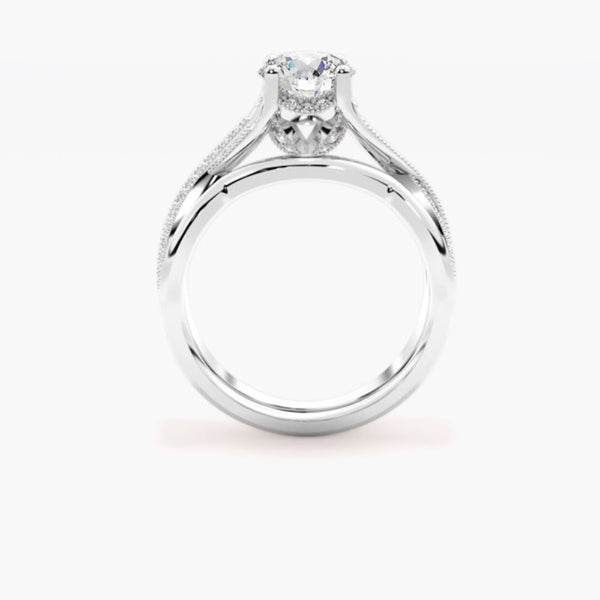 Round Cut Moissanite Hidden Halo Wedding Ring Set