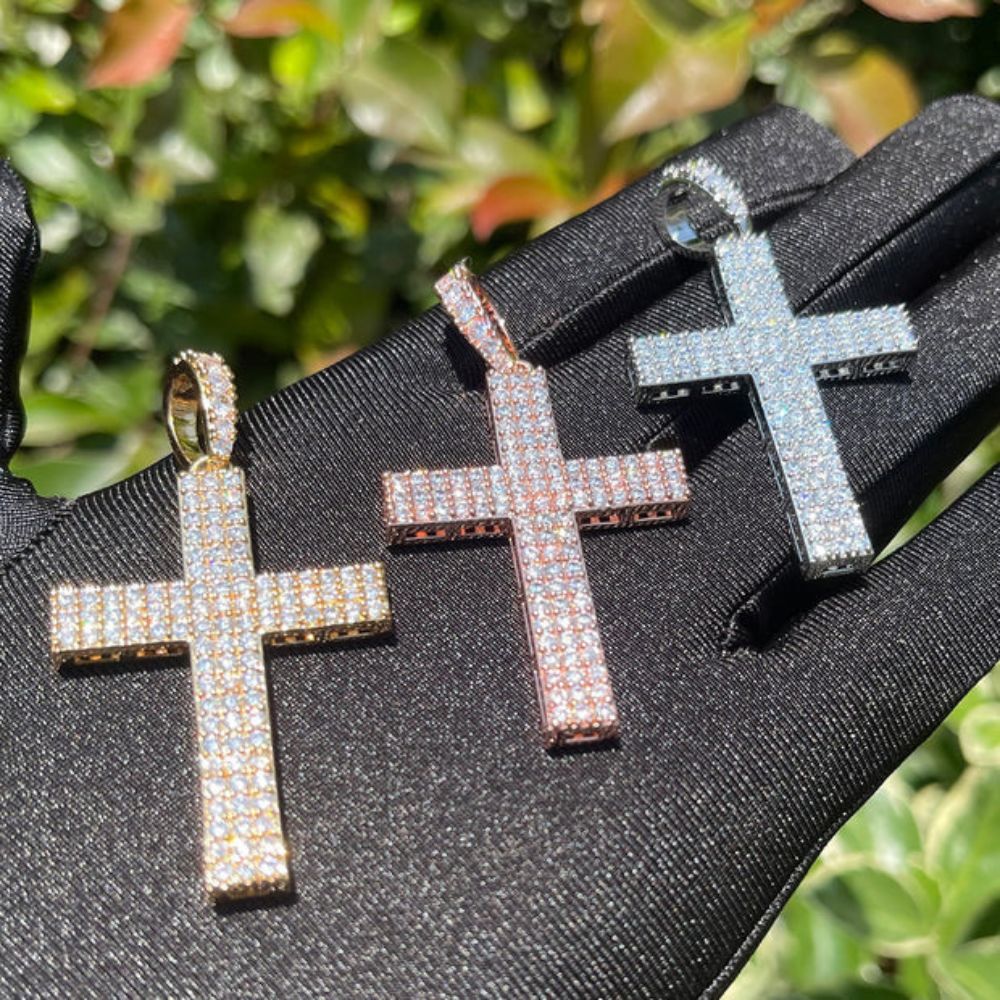Round Cut Lab Grown Diamond Hip Hop Cross Pendant
