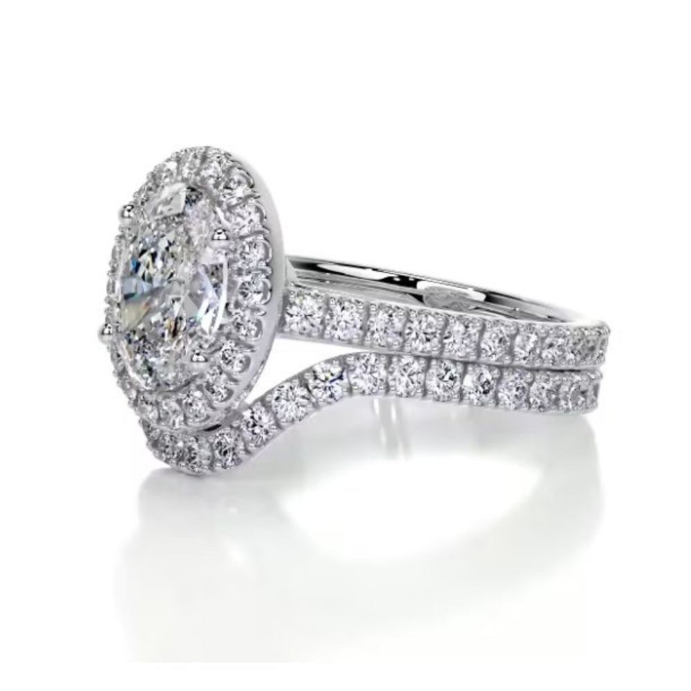 Oval Cut Moissanite Halo Style Ring Set For Anniversary Gift