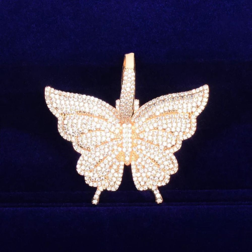 Round Cut Iced Out Lab Grown Diamond Butterfly Pendant