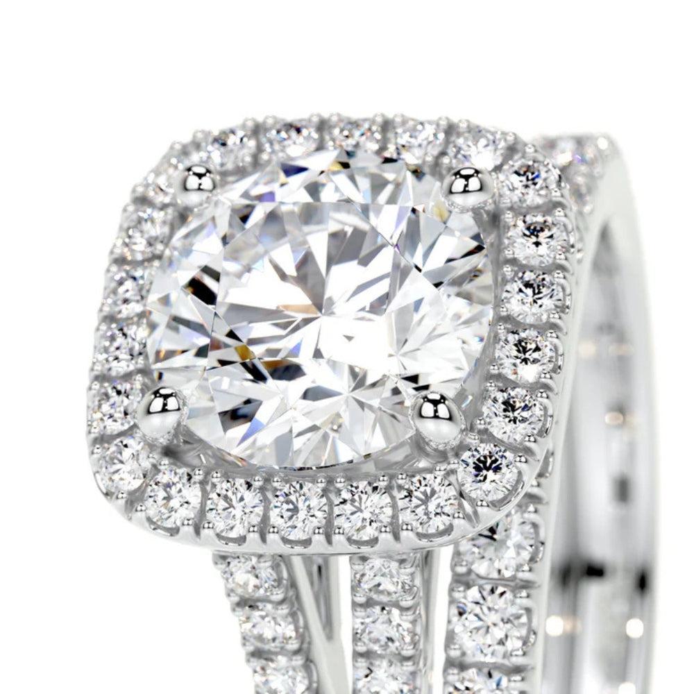 Round Cut Moissanite Halo Style Ring Set For Bridal