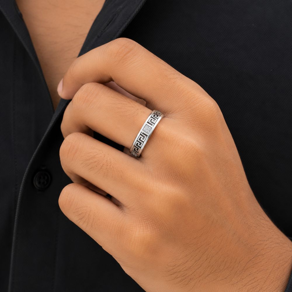 Lab Grown Diamond Princess Cut Bezel Set Men's Wedding Band