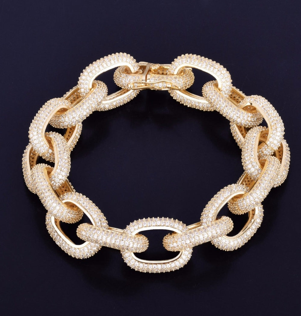 Round Cut Moissanite Rugged Rolo Link Hip Hop Bracelet