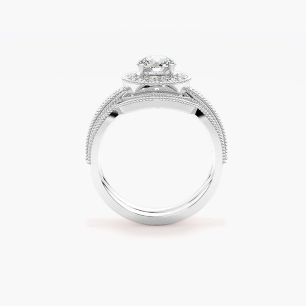Moissanite Round Cut Halo Ring Set For Wedding