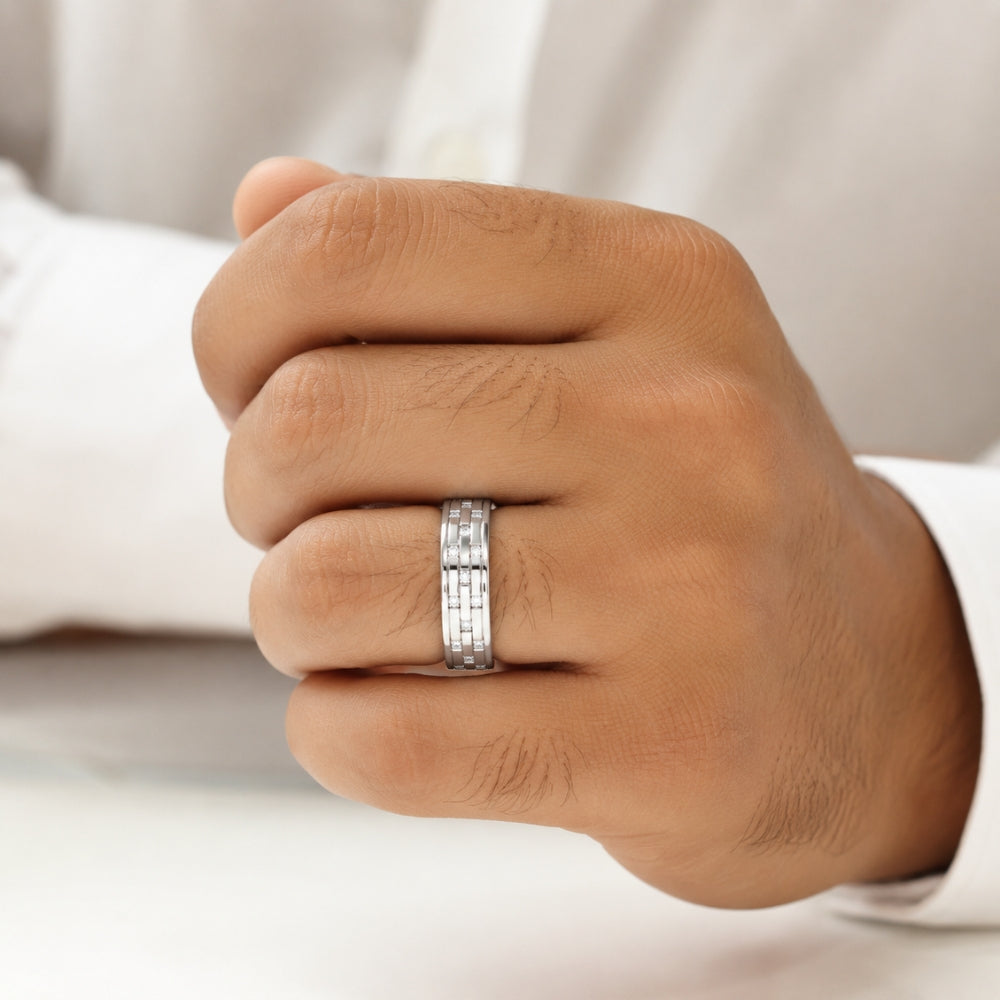 Lab Grown Diamond Round Cut Distance Pave Set Wedding Band