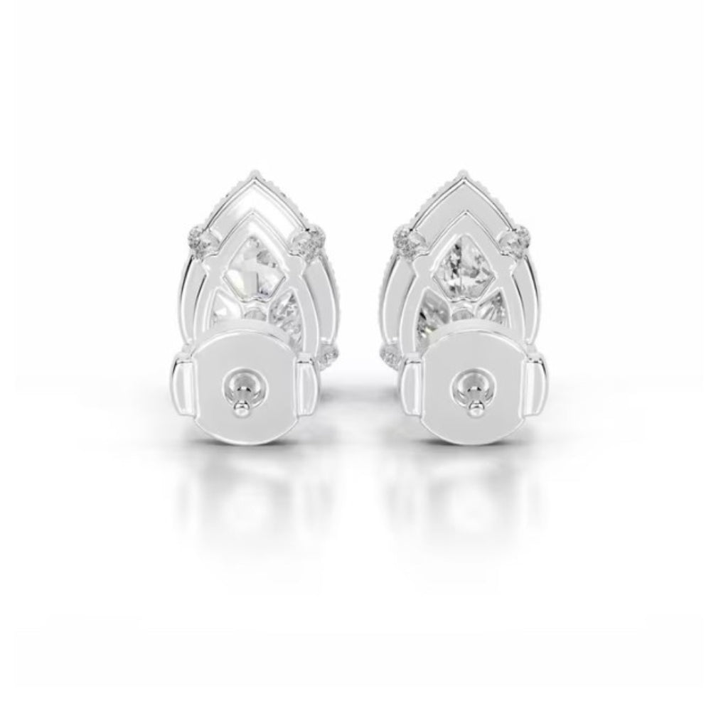 Pear Cut Moissanite Hidden Halo Style Stud Earring