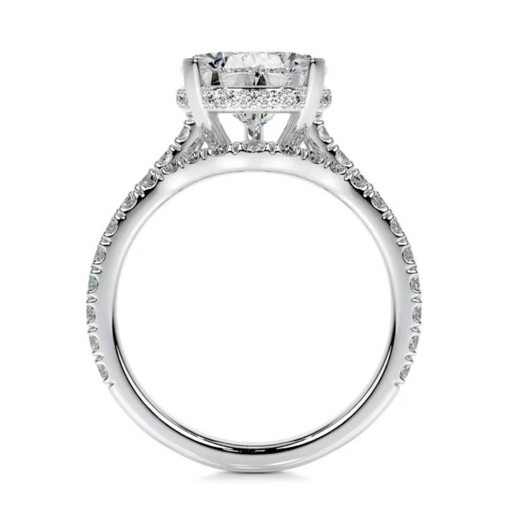 Pear Cut Moissanite Hidden Halo Bridal Ring Set