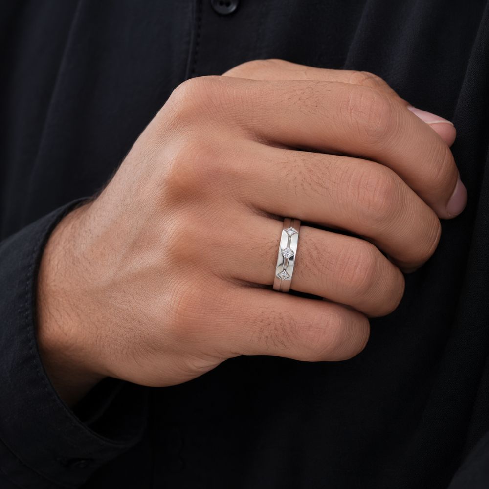 Princess Cut Lab Grown Diamond Wedding Band For Men