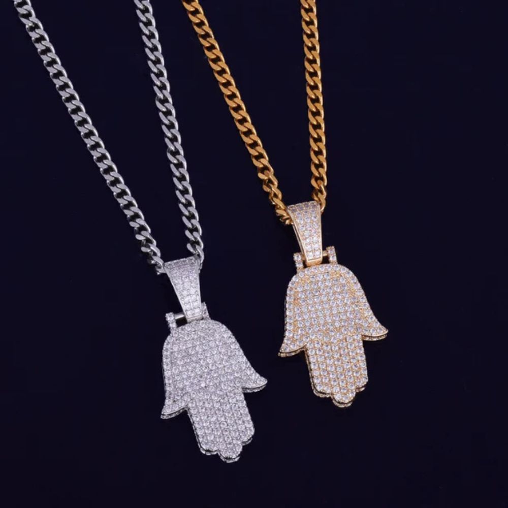 Round Cut Lab Grown Diamond Hamsa Hand Hip Hop Pendant