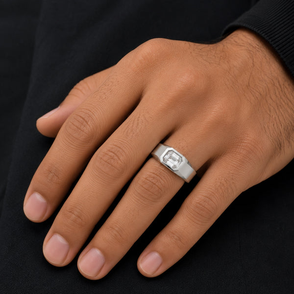 Emerald Cut Lab Grown Diamond Solitaire Bezel Set Proposal Ring