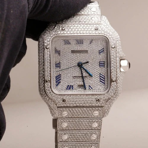 Iced Out Moissanite Diamond Cartier Men's Watch Gift for Him