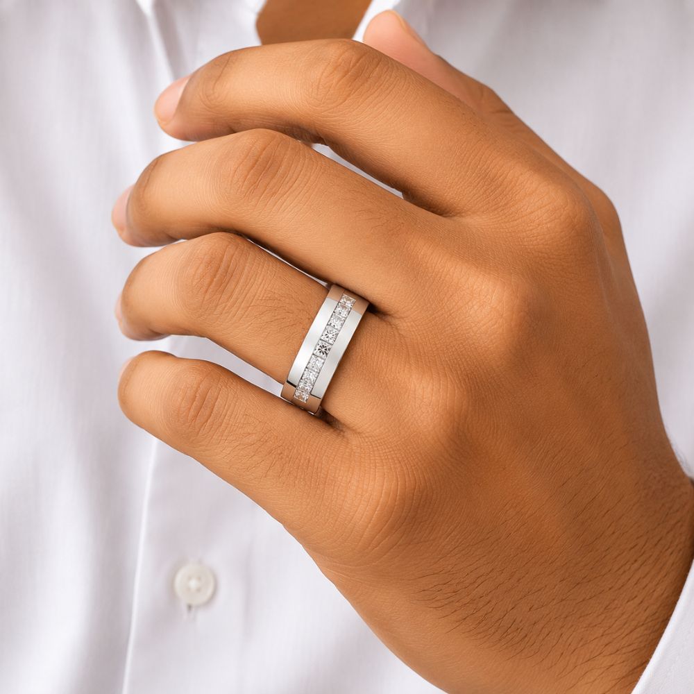 Princess Cut Lab Grown Diamond Channel Set Wedding Band
