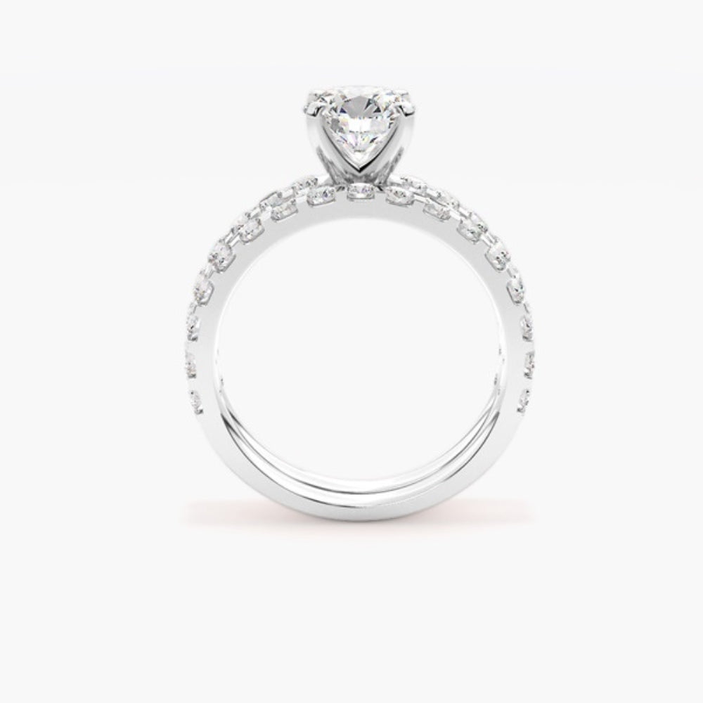 Round Cut Moissanite Pave Set  Bridal Ring Set