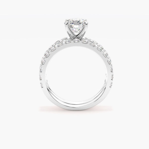 Round Cut Moissanite Pave Set  Bridal Ring Set