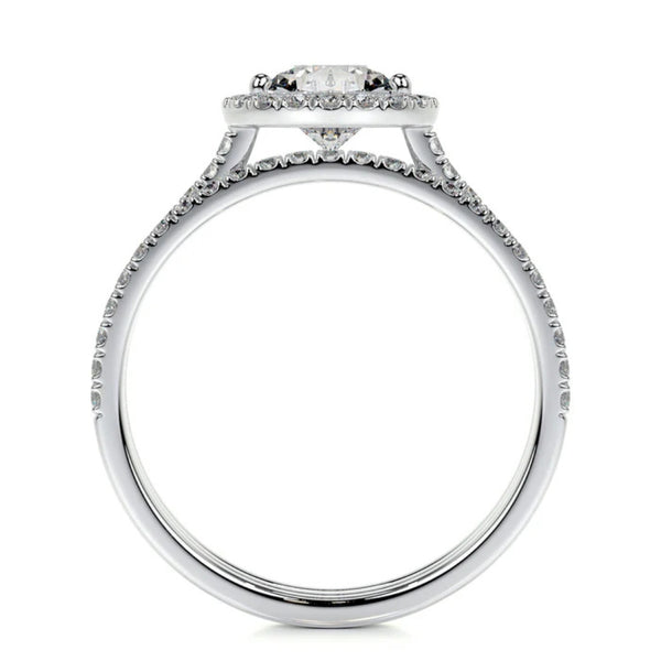 Pear Cut Halo Style Moissanite Bridal Ring Set