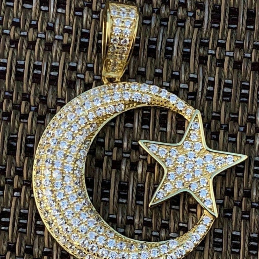 Moissanite Hip Hop Pendant Iced Out Moon-Star Pendant