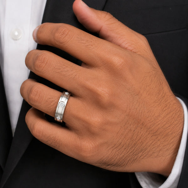 Round Cut Lab Grown Diamond Bezel Set Band For Birthday Gift