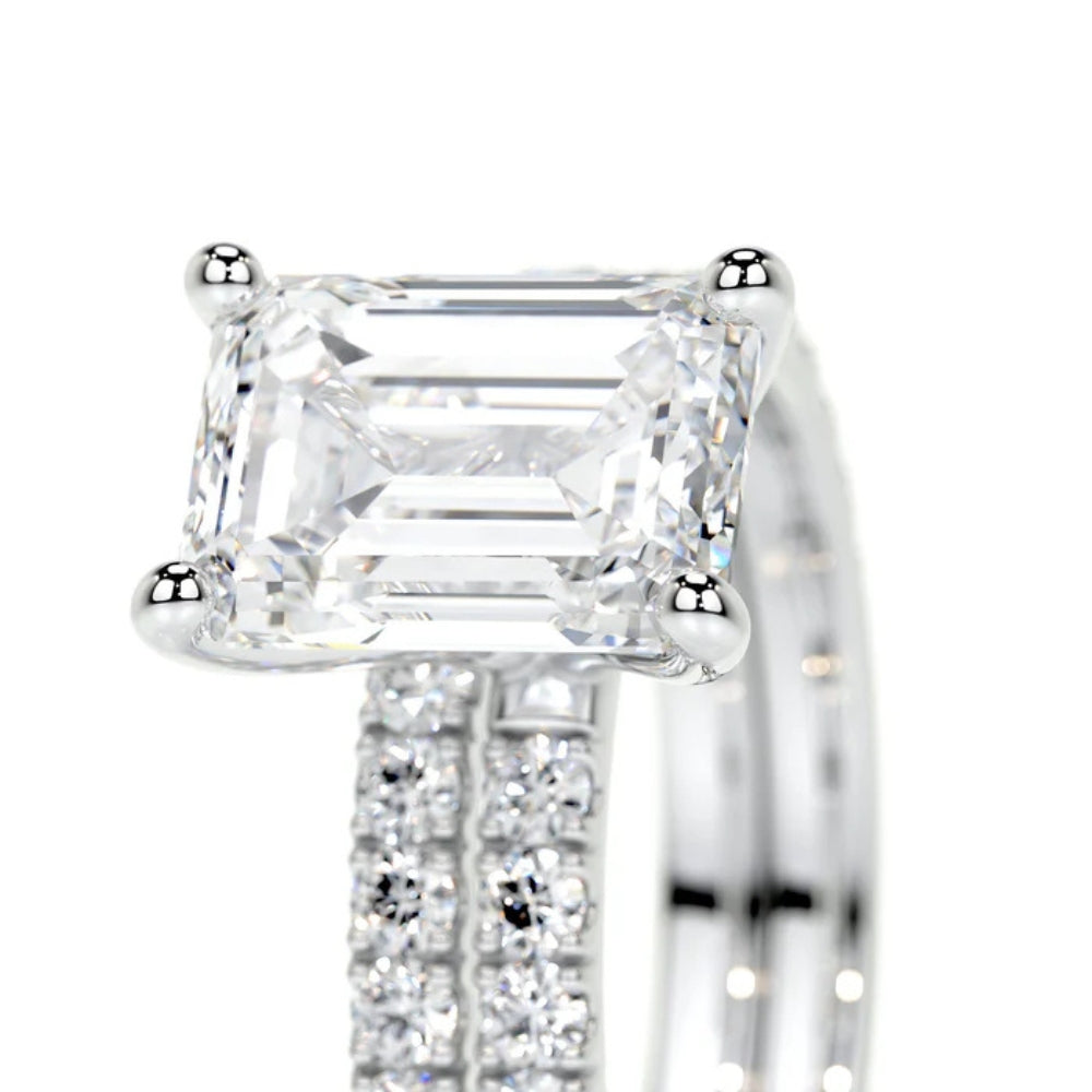 Emerald Cut Pave Set Colorless Moissanite Wedding Ring Set