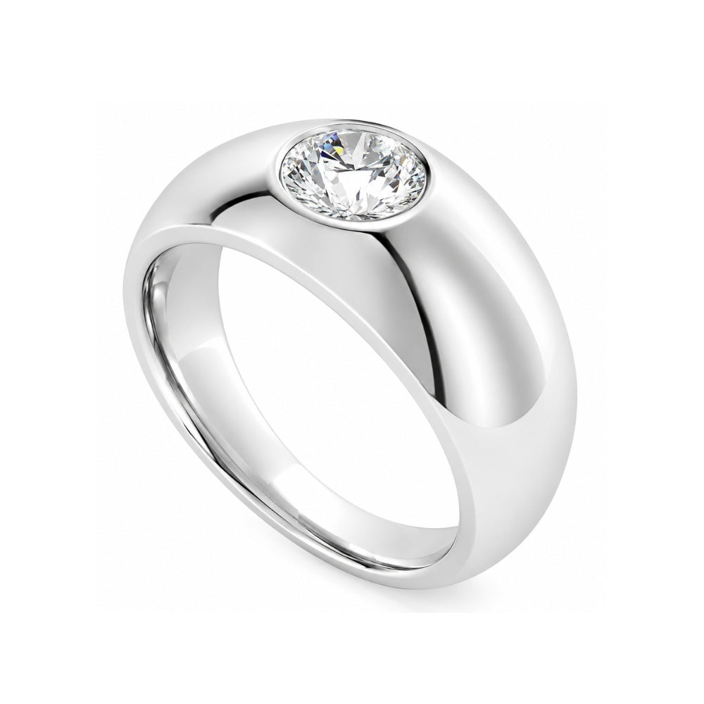 Round Cut Lab Grown Diamond Bezel Set Men's Ring For Birthday Gift