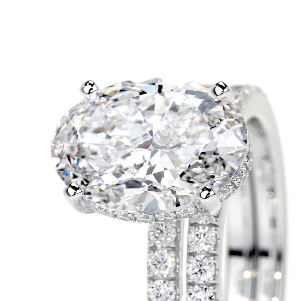 Oval Cut Moissanite Hidden Halo Bridal Ring Set