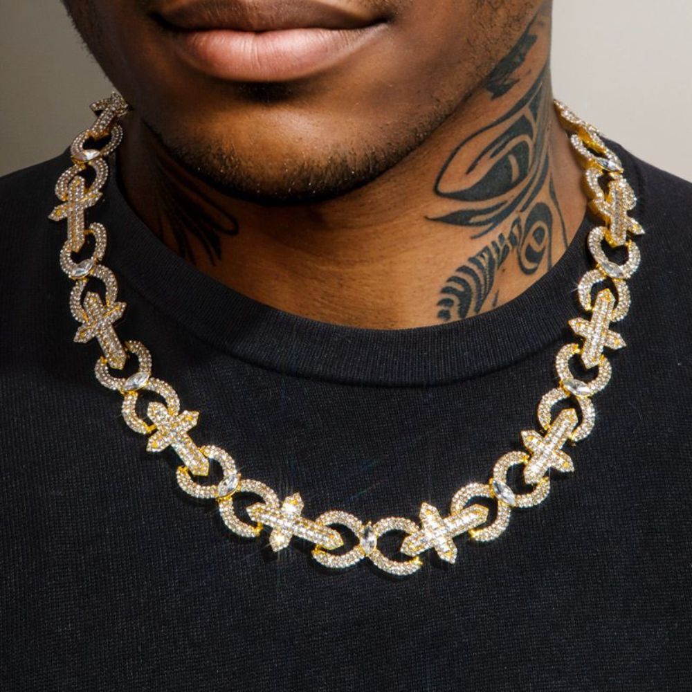 Colorless Moissanite Iced Out Cross Infinity Link Chain