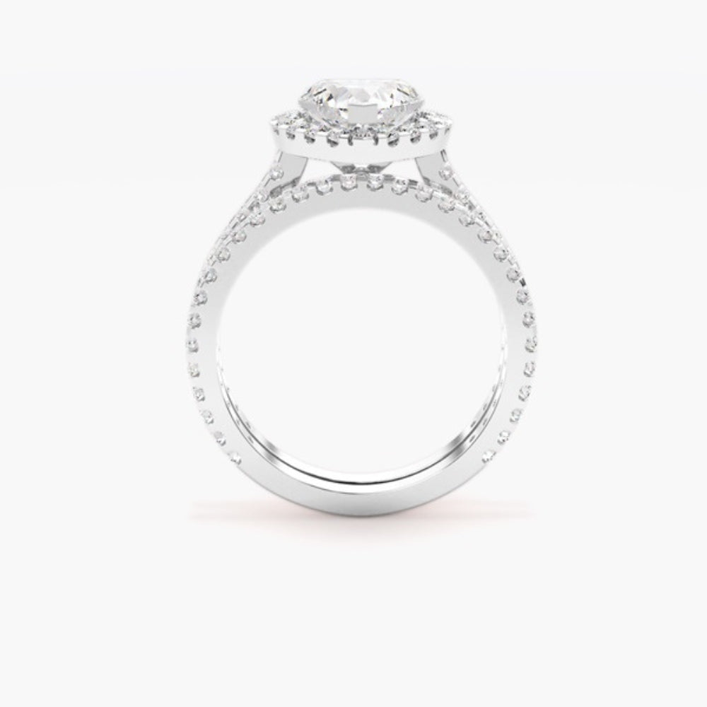Heart Cut VVS1 Moissanite Halo Bridal Ring Set