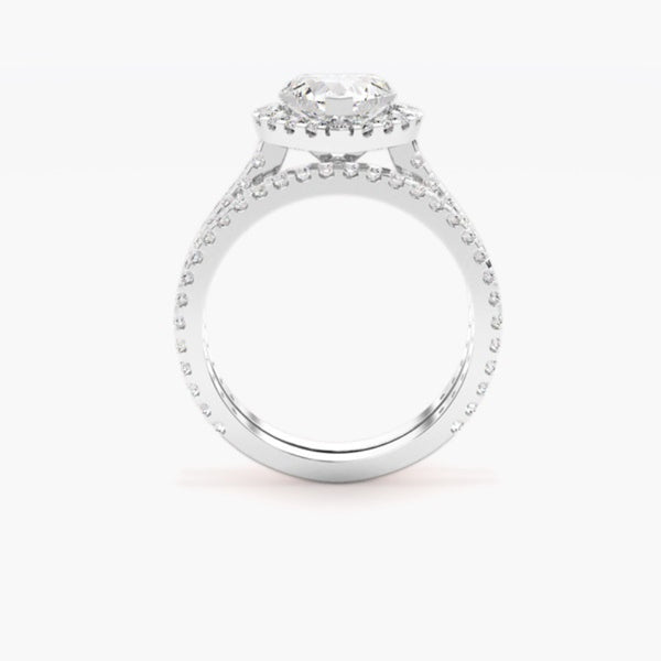 Heart Cut VVS1 Moissanite Halo Bridal Ring Set