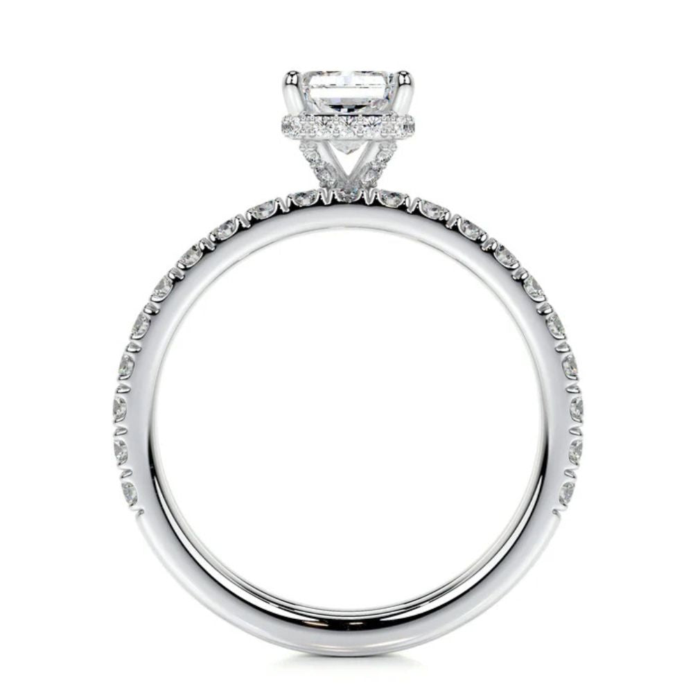 Radiant Cut Moissanite Hidden Halo Ring Set For Bridal