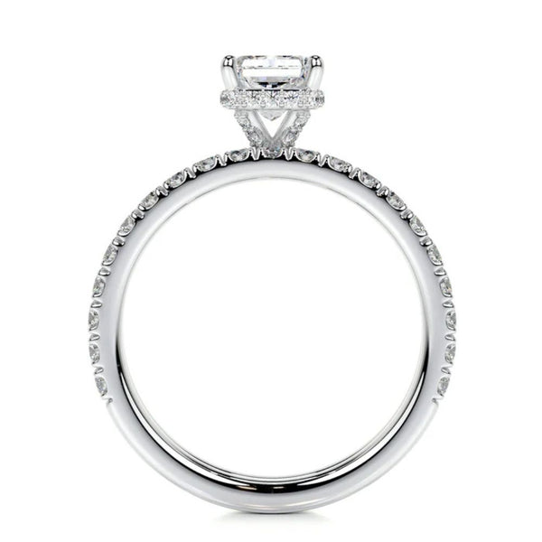 Radiant Cut Moissanite Hidden Halo Ring Set For Bridal