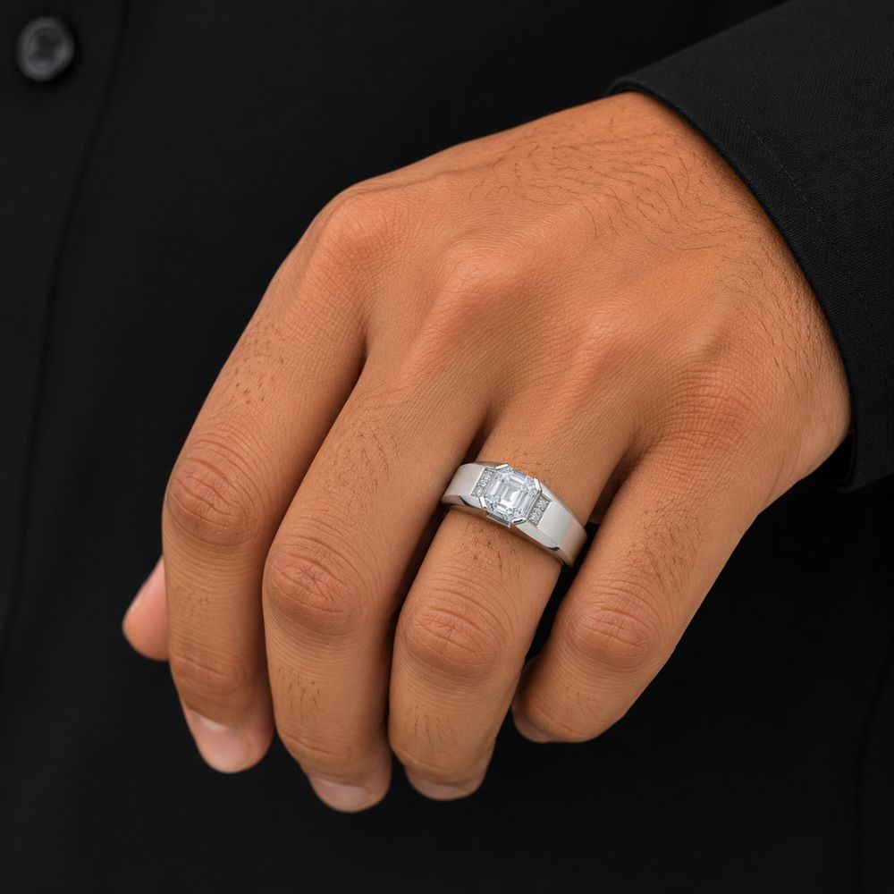 Asscher Cut Lab Grown Diamond Semi Bezel Set Engagement Ring
