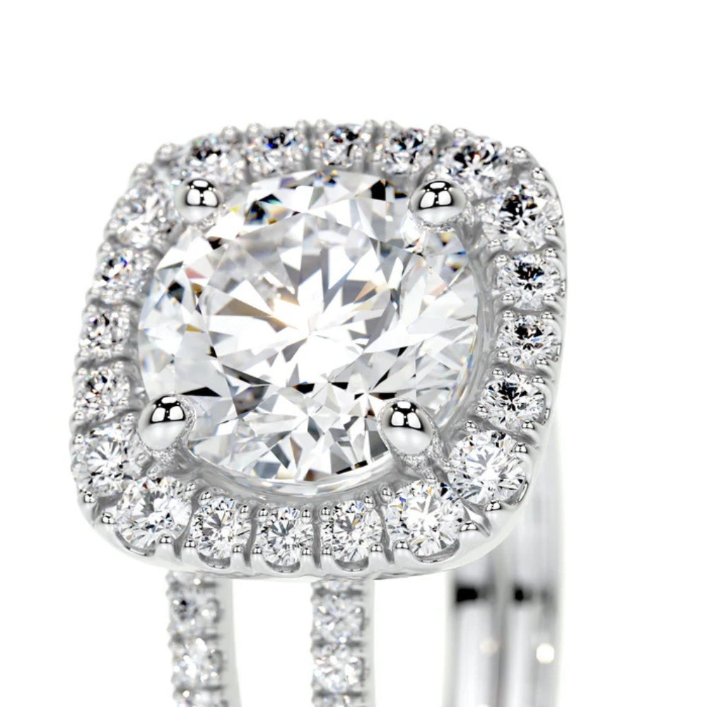 Moissanite Round Cut Hidden Halo Wedding Ring Set