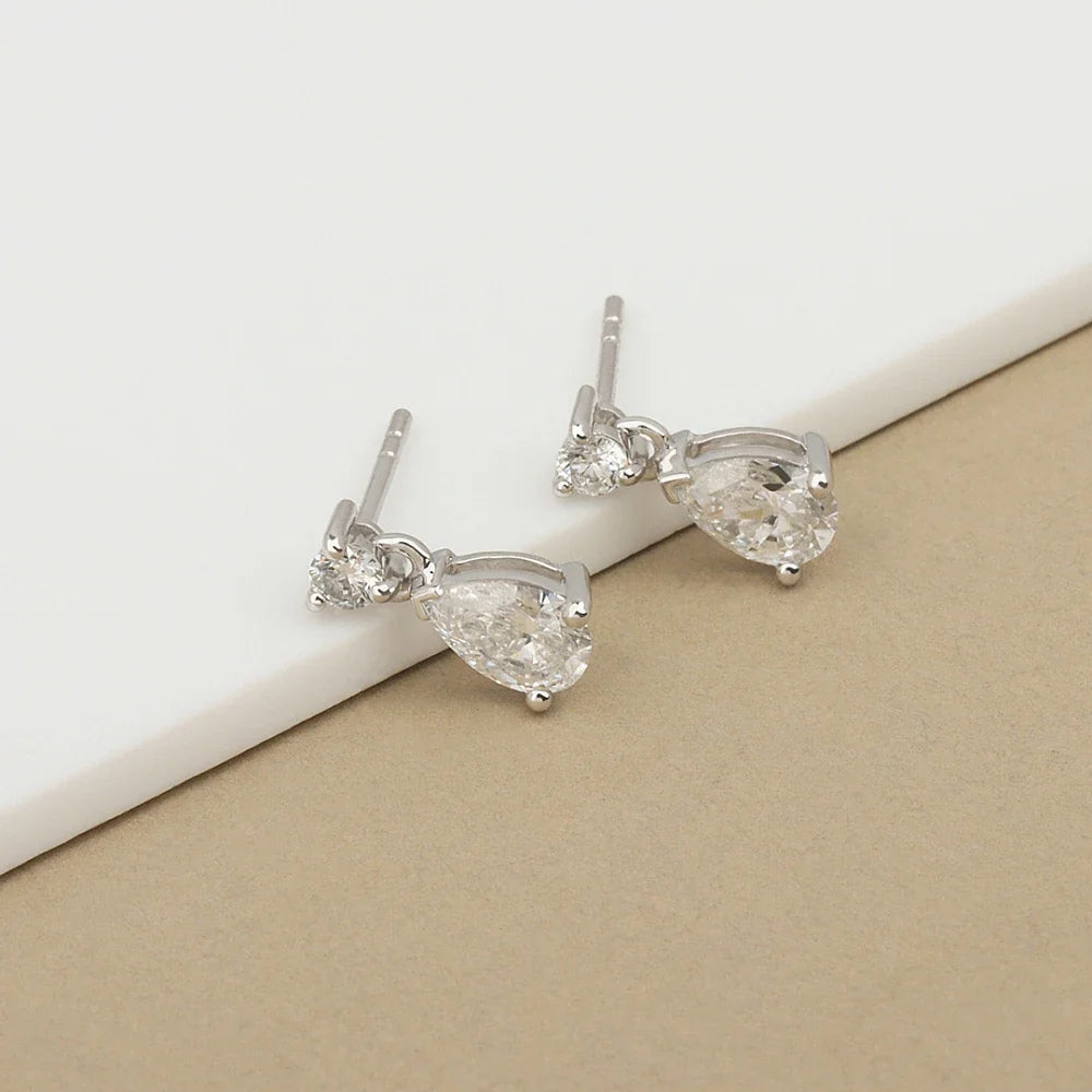 Minimalist Pear Cut And Round Cut Moissanite Drop Dangle Earrings