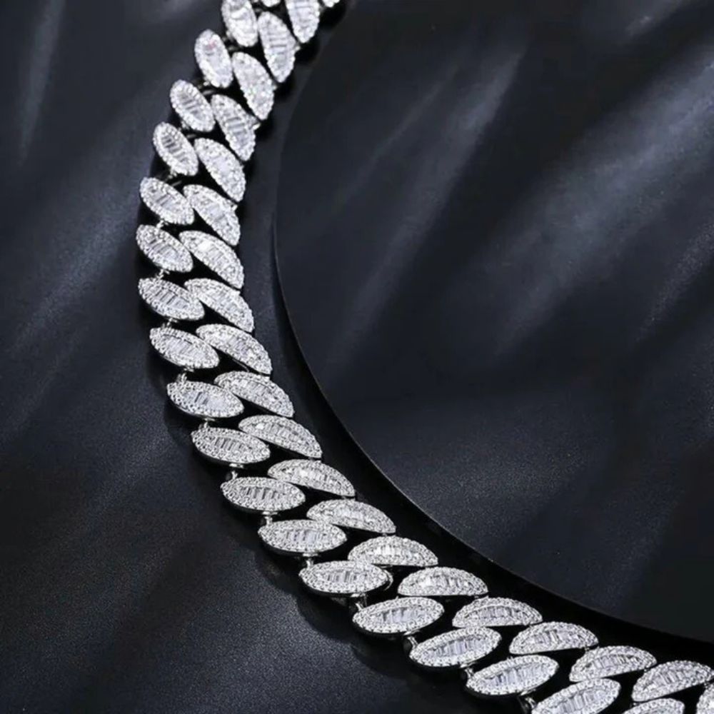 Lab Grown Diamond Round & Baguette Cut Iced Out Chain For Men