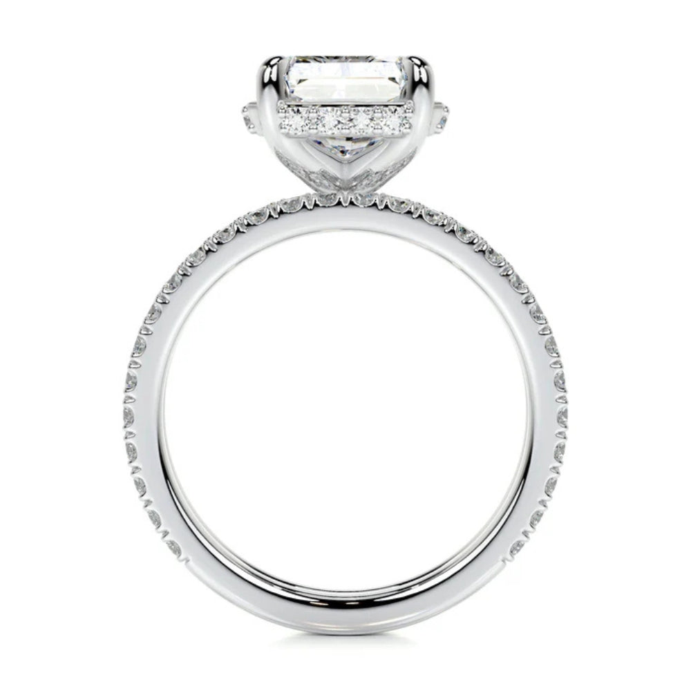 Moissanite Radiant Cut Hidden Halo Style Wedding Ring Set
