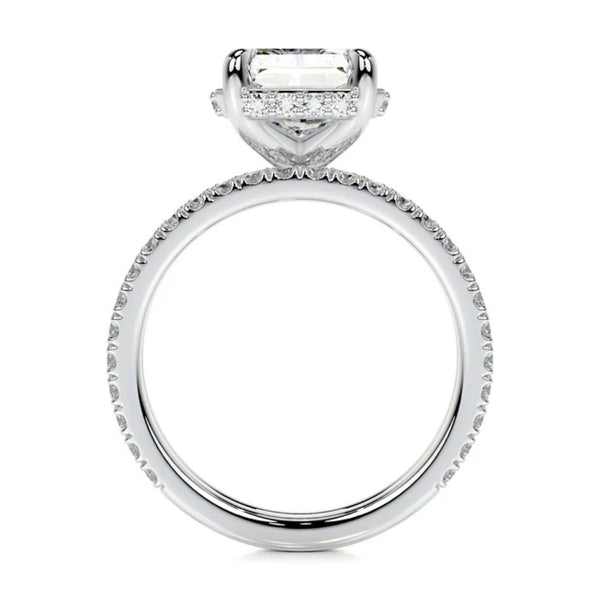 Moissanite Radiant Cut Hidden Halo Style Wedding Ring Set