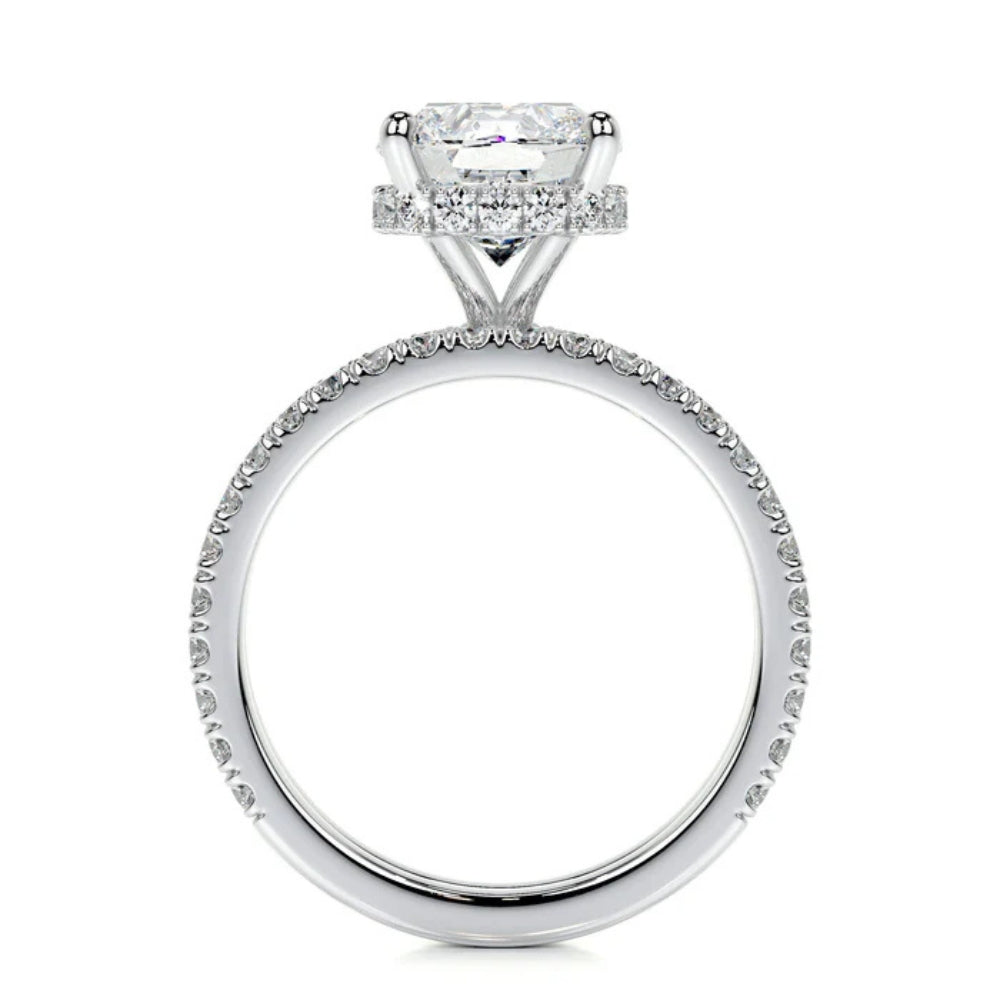 Cushion Cut Moissanite Hidden Halo Wedding Ring Set