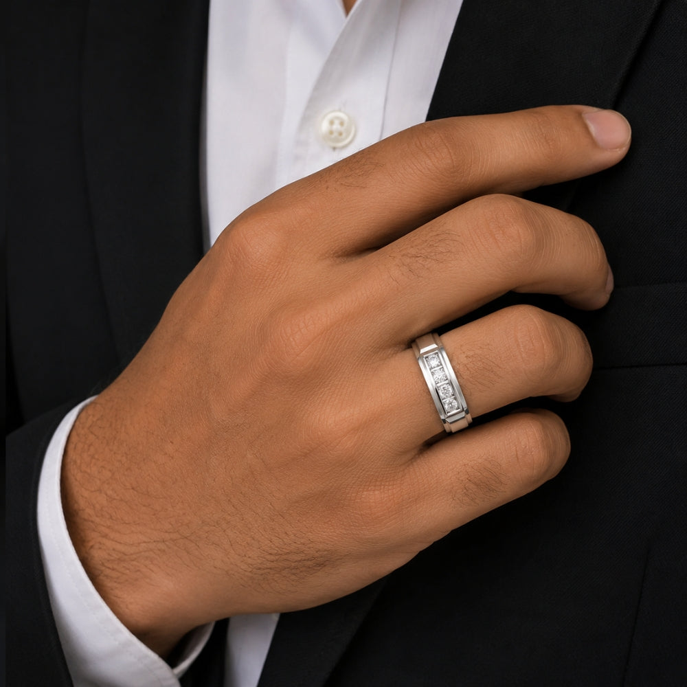 Men's Wear Round Cut Pave Set Lab Grown Diamond Promise Band