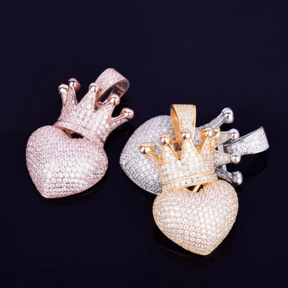 Round Cut Lab Grown Diamond Iced Out Heart Pendant