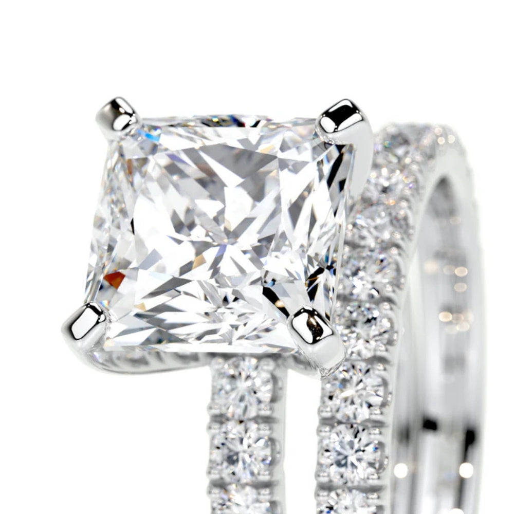 Princess Cut Pave Set Moissanite Bridal Ring Set