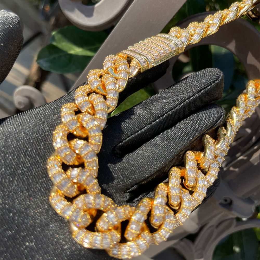 Baguette Cut Lab Grown Diamond Cuban Link Chain