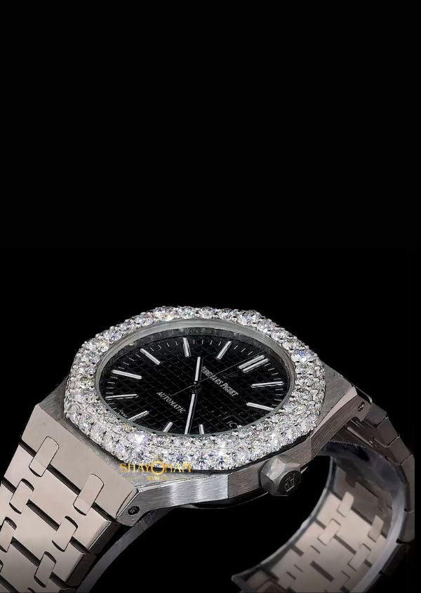 Iced Out Moissanite Diamond Black Dial Luxury Wrist Watch For Men's