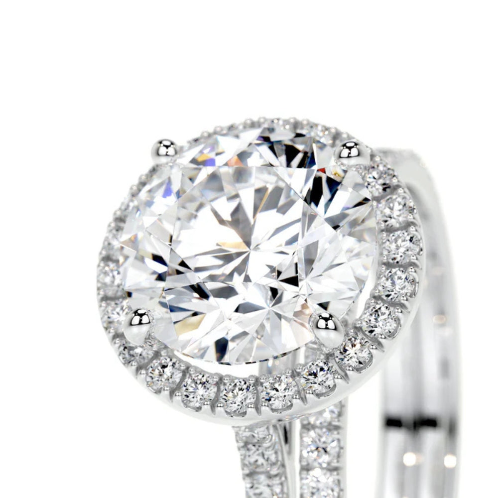 Round Cut Moissanite Halo Style Bridal Ring Set