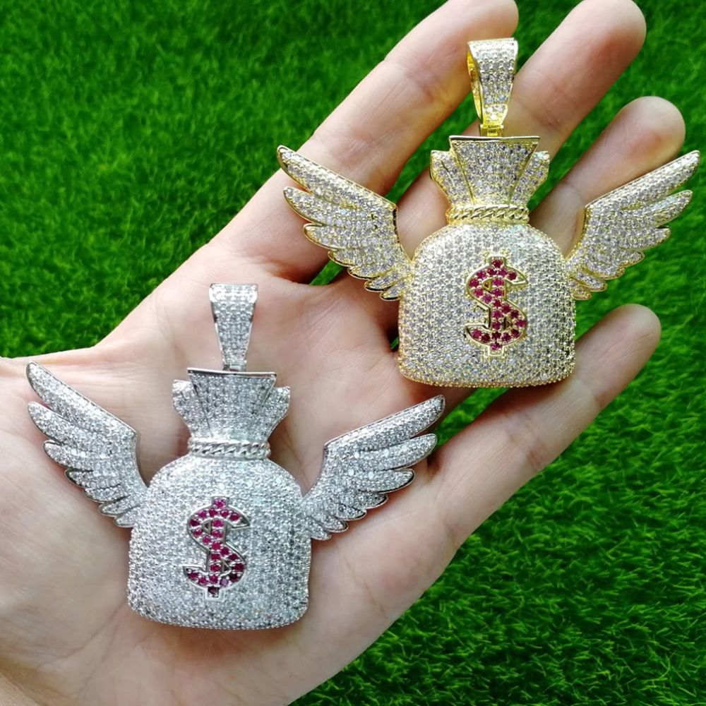 Moissanite Diamond Money Bag Wing Hip Hop Pendant