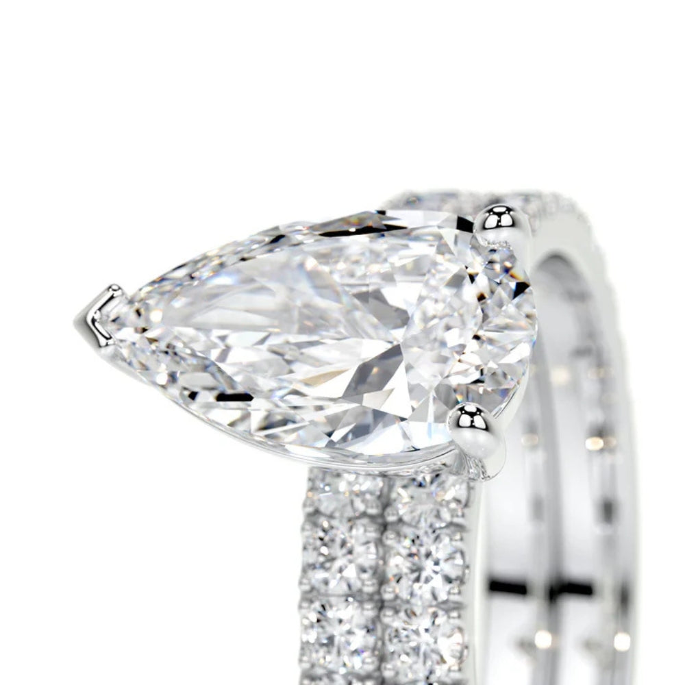 Colorless Moissanite Pear Cut Pave Set Wedding Ring Set